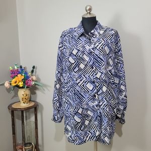 80s blue stripe tile print shirt